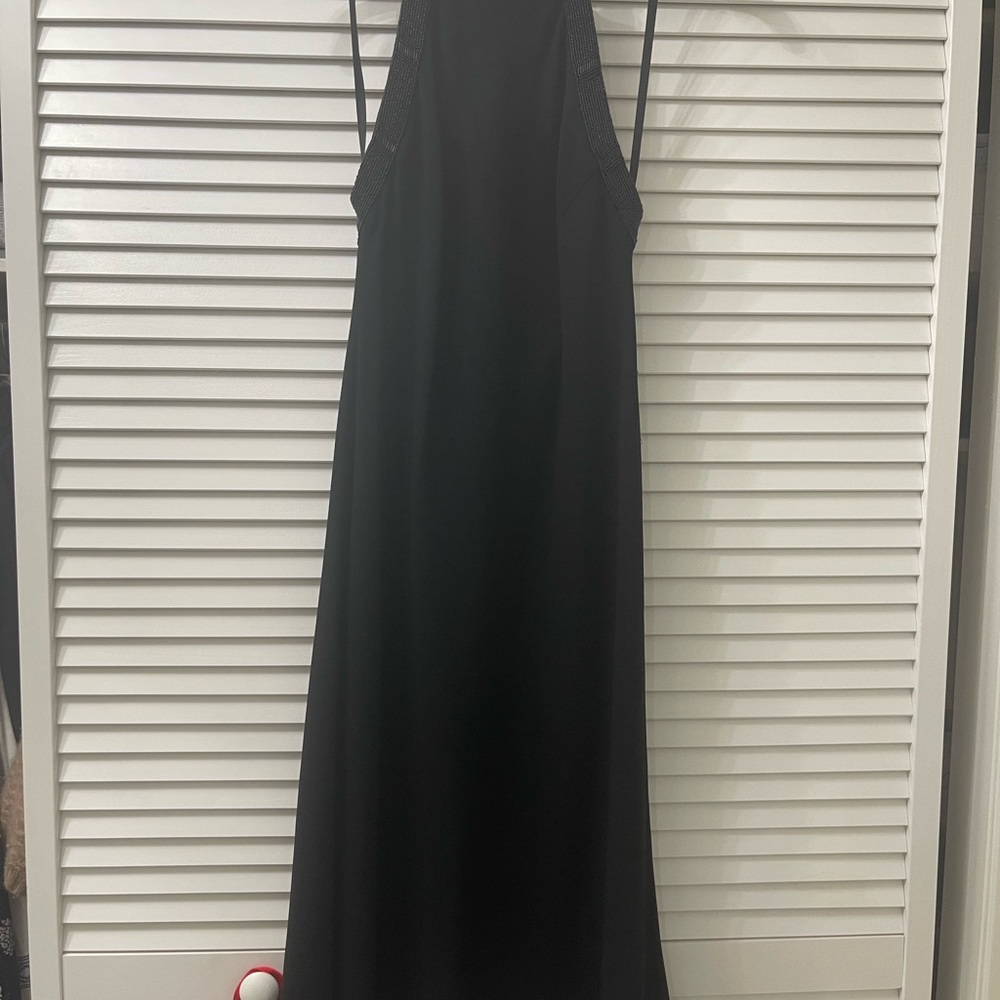 Elegant Black Sleeveless Dress w/ Beaded Neckline